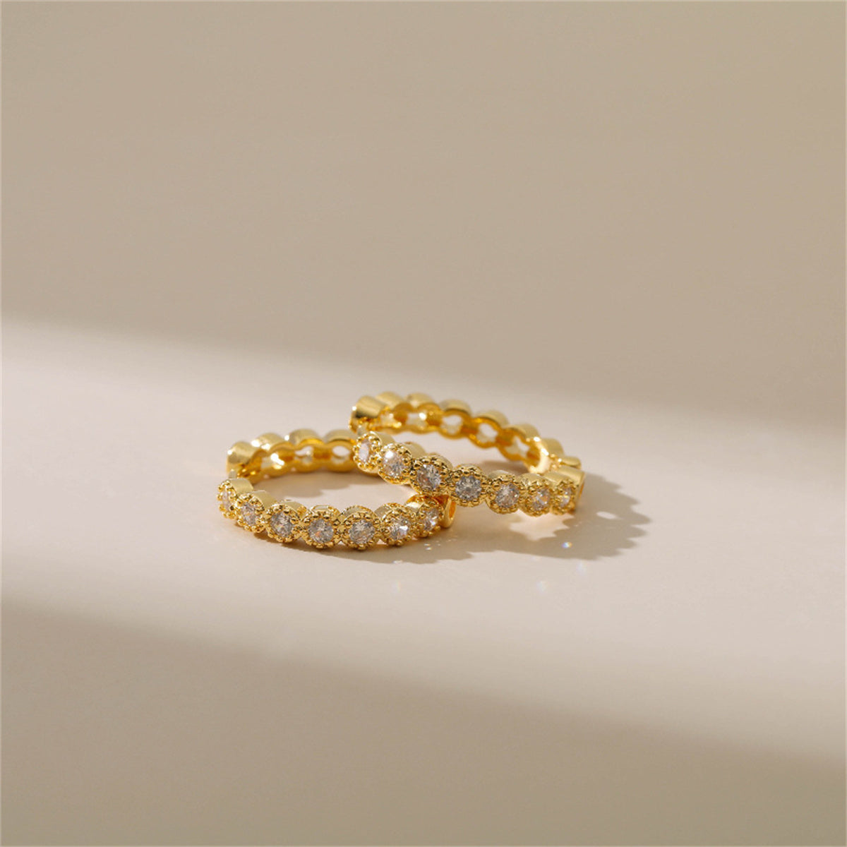 Cubic Zirconia & 18K Gold-Plated Round-Cut Bezel Wave Huggie Earrings