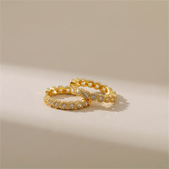 Cubic Zirconia & 18K Gold-Plated Round-Cut Bezel Wave Huggie Earrings