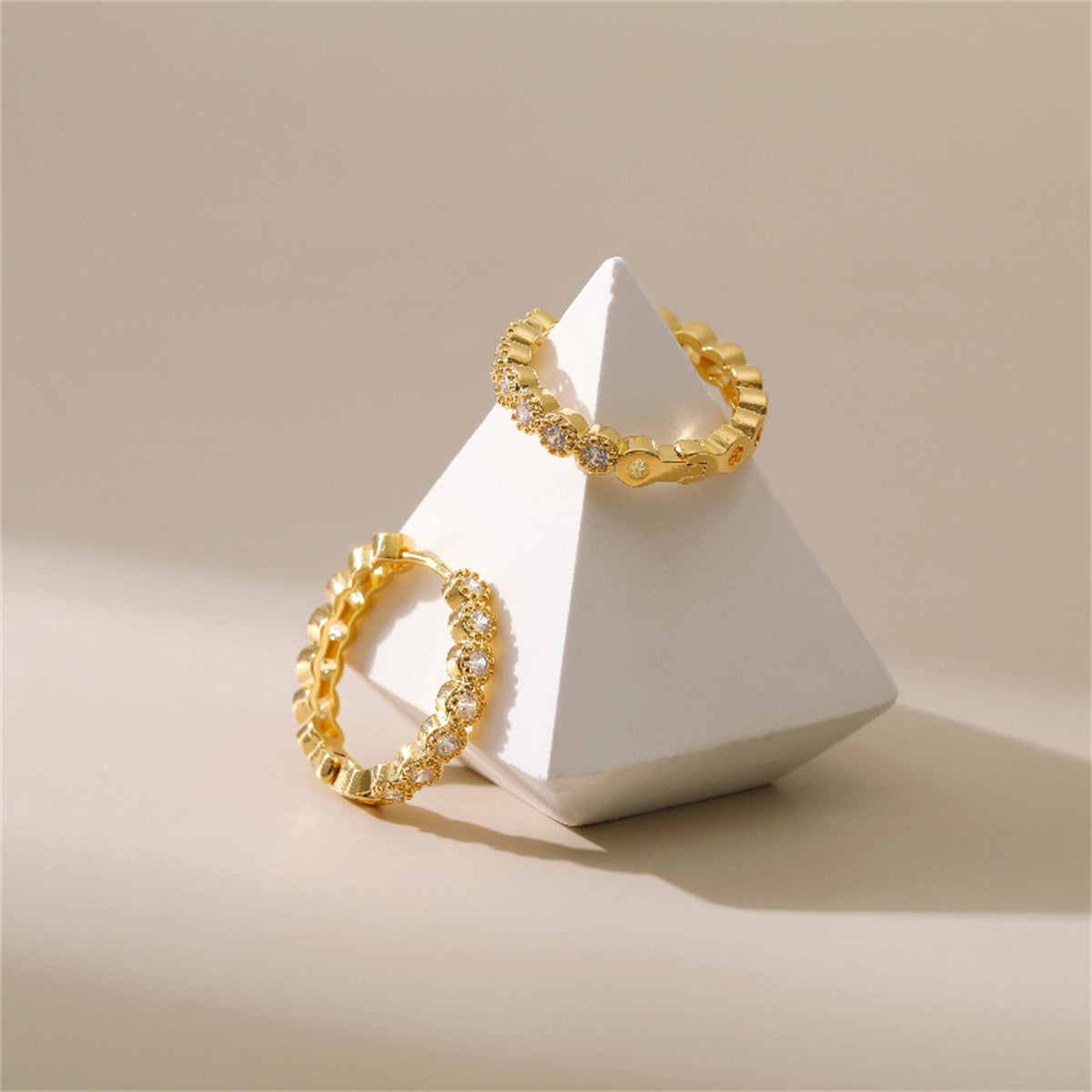 Cubic Zirconia & 18K Gold-Plated Round-Cut Bezel Wave Huggie Earrings