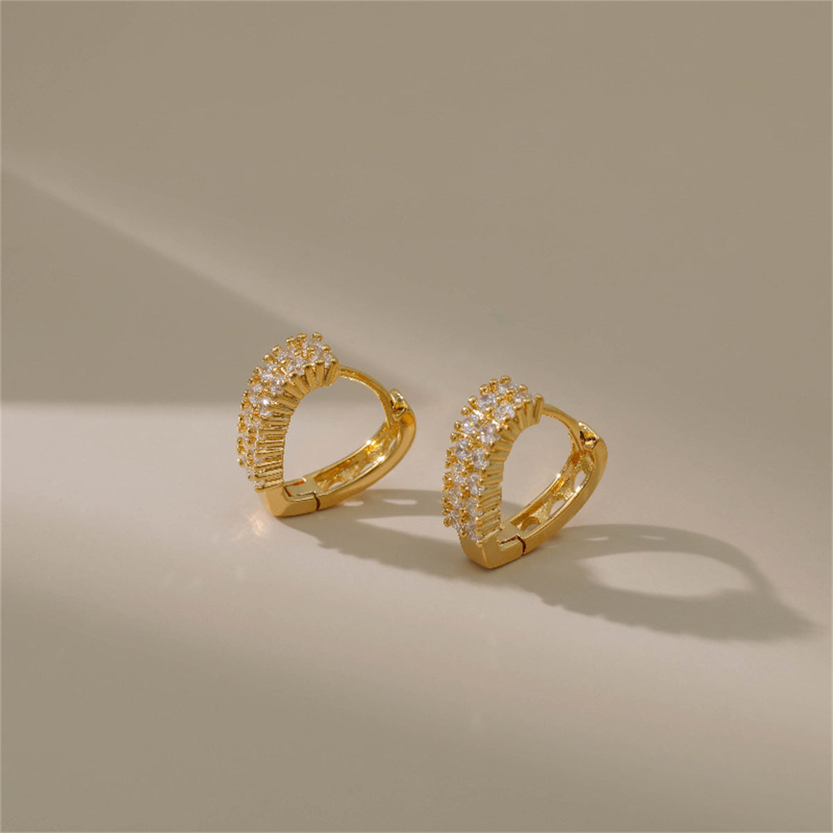 Cubic Zirconia & 18K Gold-Plated Prong-Set Heart Hoop Earrings