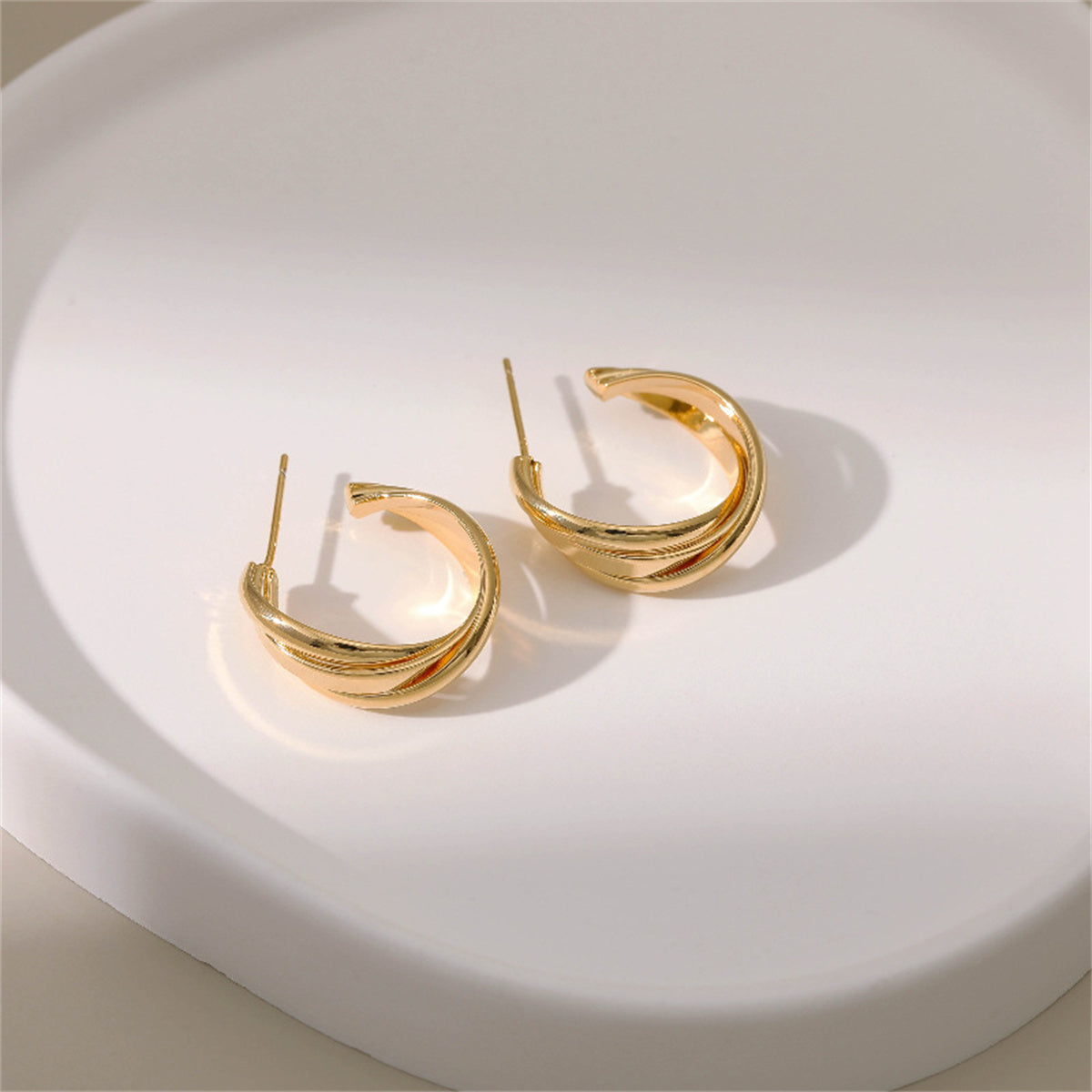 18K Gold-Plated Twisted Layered Huggie Earrings