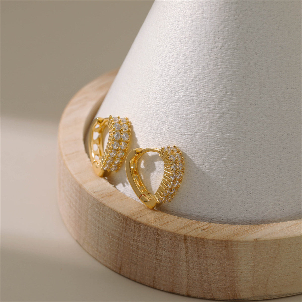 Cubic Zirconia & 18K Gold-Plated Prong-Set Heart Hoop Earrings
