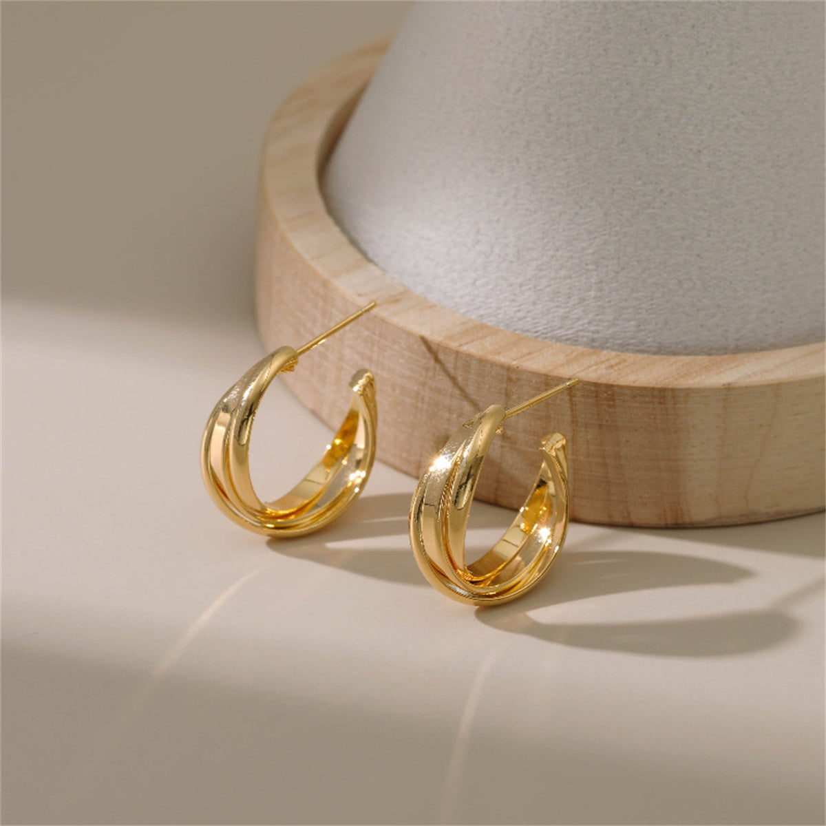 18K Gold-Plated Twisted Layered Huggie Earrings