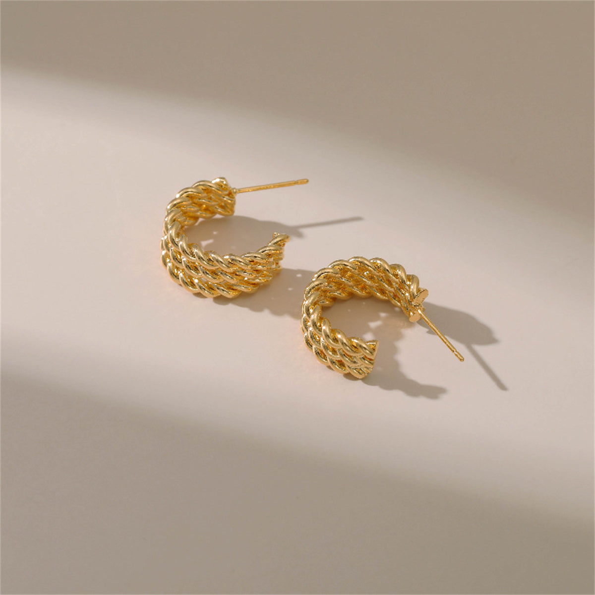 18K Gold-Plated Tri-Twine Huggie Earrings