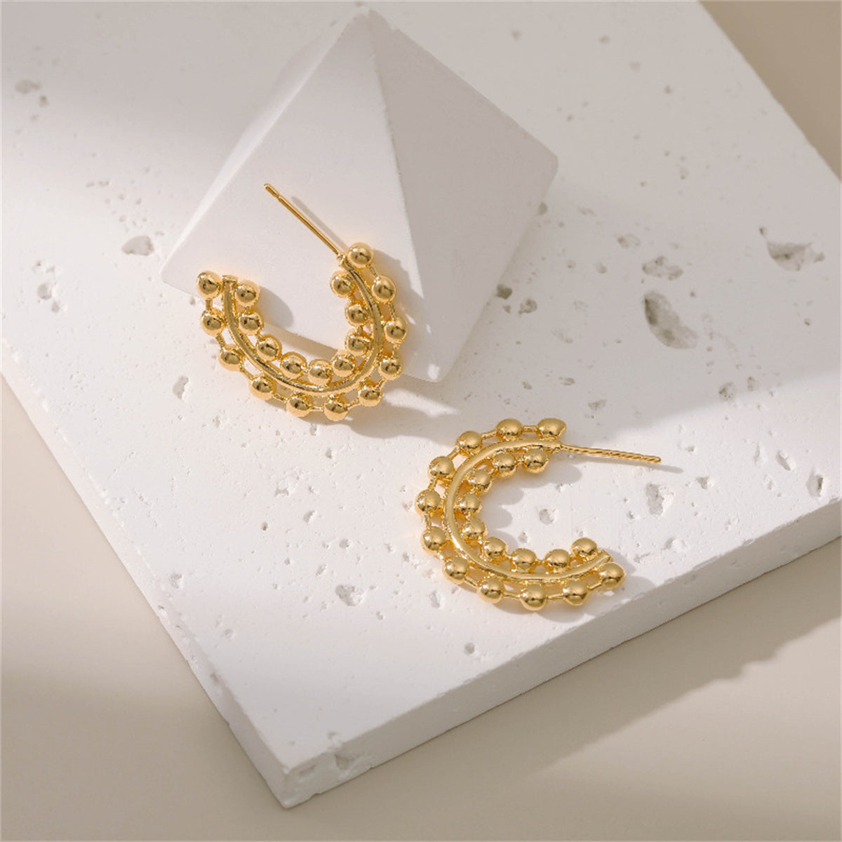 18K Gold-Plated Layered Beaded Huggie Earrings