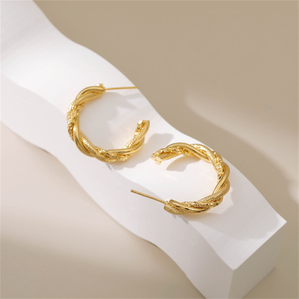 18K Gold-Plated Woven Twine Huggie Earrings