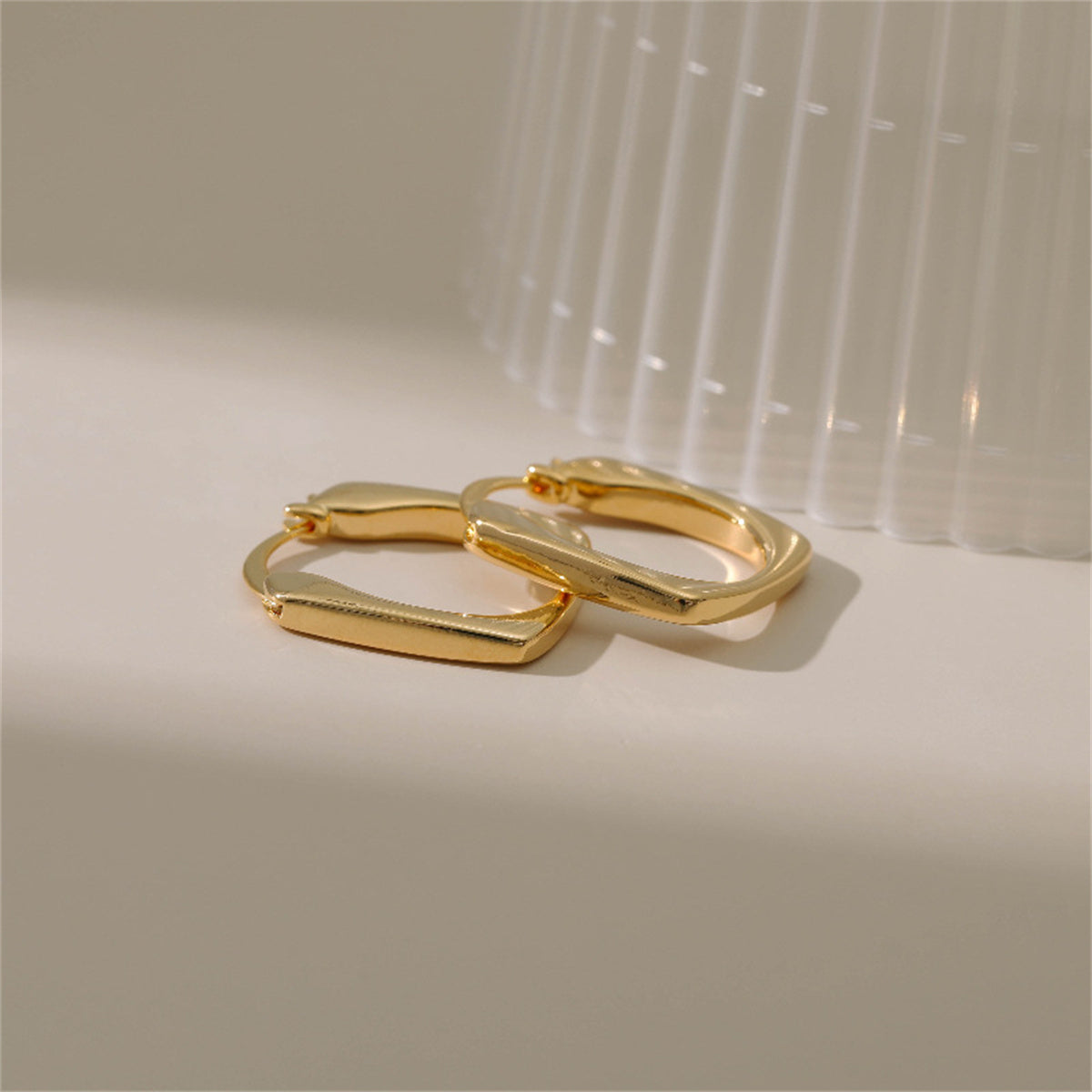 18K Gold-Plated Square Hoop Earrings, gold hoop earrings for women, dainty minimalist design, side view