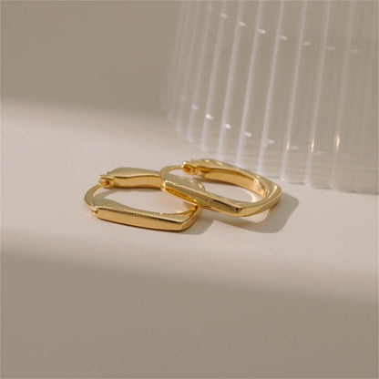 18K Gold-Plated Square Hoop Earrings, gold hoop earrings for women, dainty minimalist design, side view