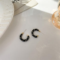 Black Enamel & 18K Gold-Plated Twine Huggie Earrings