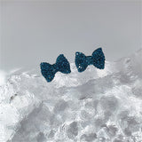 Blue Cubic Zirconia & Silver-Plated Bow Stud Earrings
