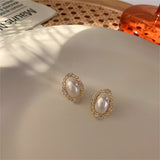 Pearl & Cubic Zirconia 18k Gold-Plated Chain Oval Stud Earrings