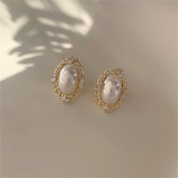 Pearl & Cubic Zirconia 18k Gold-Plated Chain Oval Stud Earrings