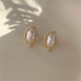 Pearl & Cubic Zirconia 18k Gold-Plated Chain Oval Stud Earrings