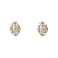 Pearl & Cubic Zirconia 18k Gold-Plated Chain Oval Stud Earrings