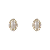 Pearl & Cubic Zirconia 18k Gold-Plated Chain Oval Stud Earrings
