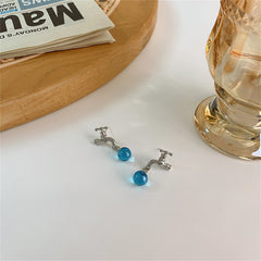 Blue Crystal & Silver-Plated Water Tap Drop Earrings