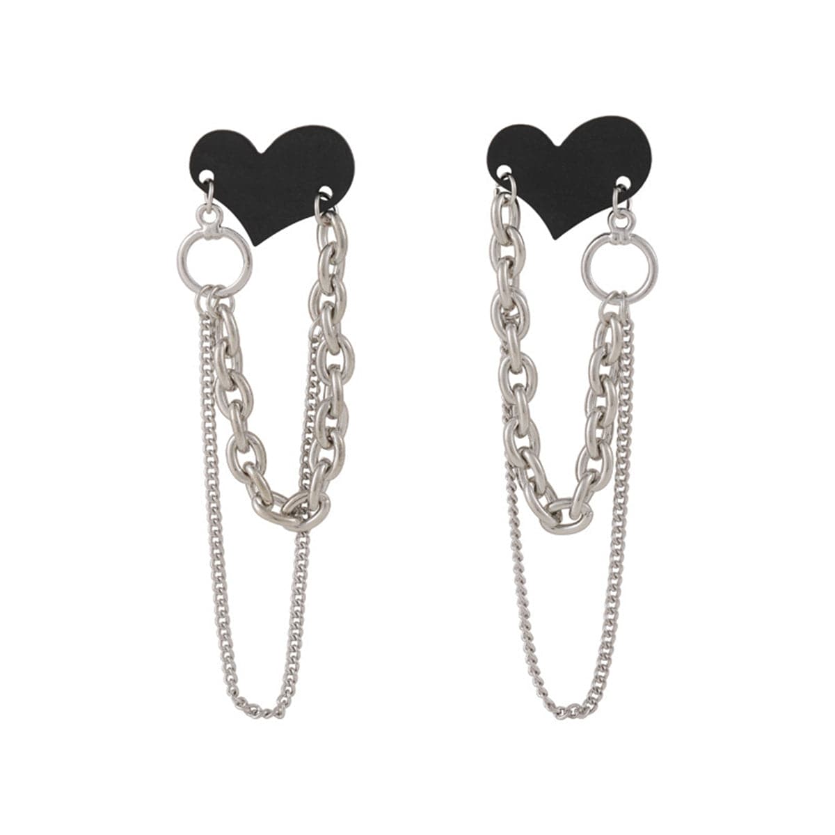 Black Acrylic & Silver-Plated Heart Chain Tassel Drop Earrings