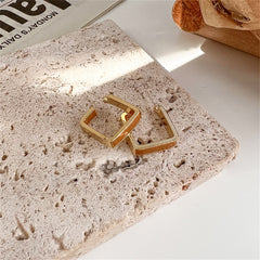 Brown Enamel & 18K Gold-Plated Open Square Stud Earrings