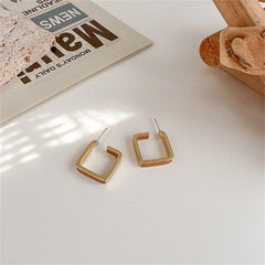 Brown Enamel & 18K Gold-Plated Open Square Stud Earrings