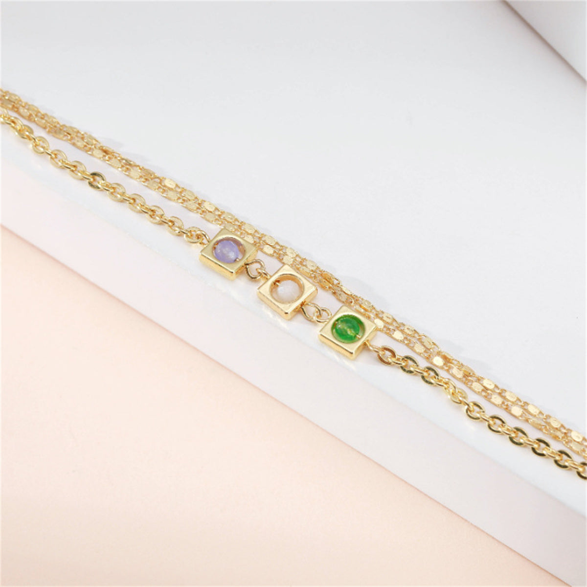 Colored Crystal & 18K Gold-Plated Layered Bracelet