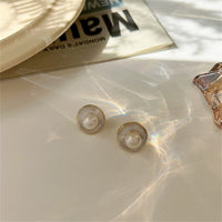 Pearl & White Enamel 18k Gold-Plated Round Stud Earrings