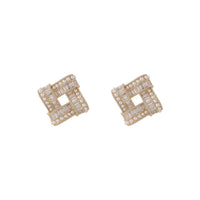 Cubic Zirconia & Pearl Open Square Stud Earrings