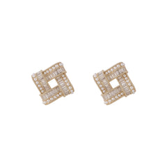 Cubic Zirconia & Pearl Open Square Stud Earrings