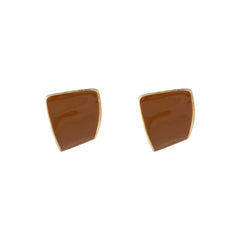 Dark Brown & 18K Gold-Plated Twisted Bezel Stud Earrings
