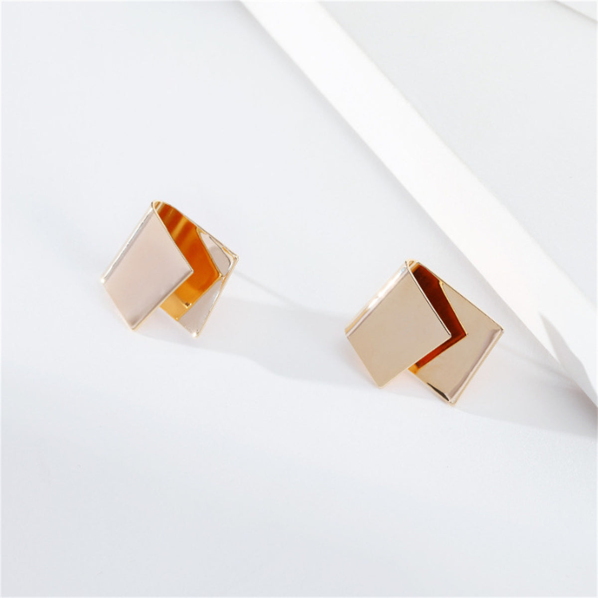 18K Gold-Plated Folded Geometric Stud Earrings, gold stud earrings for women, dainty minimalist design, front view