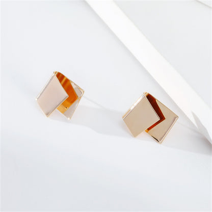 18K Gold-Plated Folded Geometric Stud Earrings, gold stud earrings for women, dainty minimalist design, front view