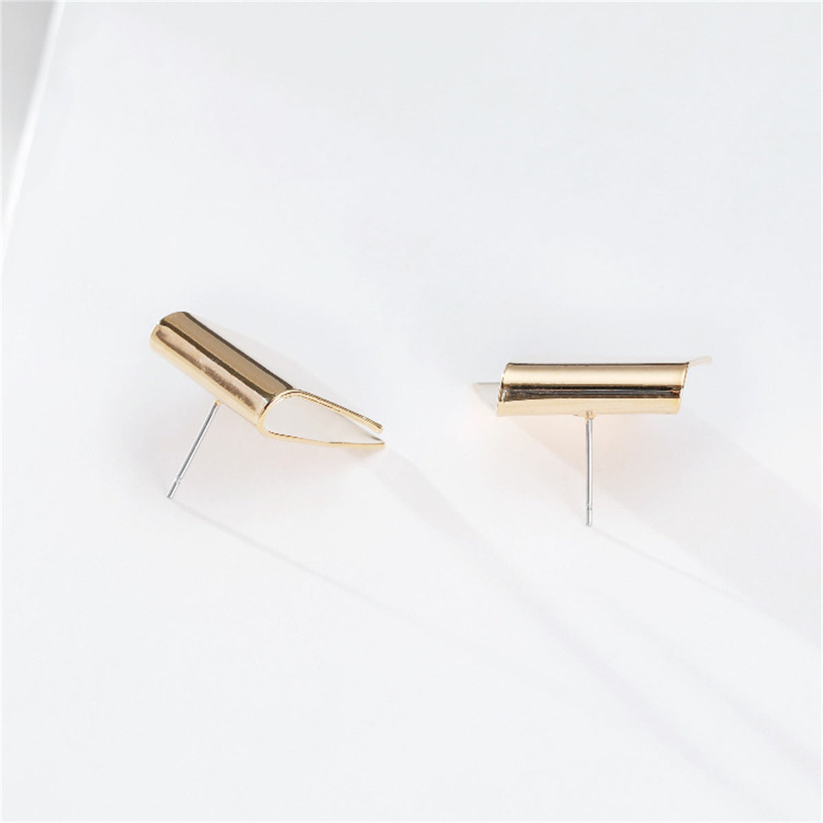 18K Gold-Plated Folded Geometric Stud Earrings, gold stud earrings for women, dainty minimalist design, side view