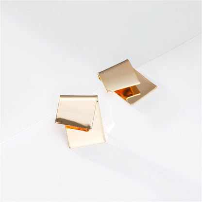 18K Gold-Plated Folded Geometric Stud Earrings, gold stud earrings for women, dainty minimalist design, detail close-up