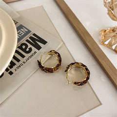 Amber Resin & 18K Gold-Plated Chain Hoop Earrings