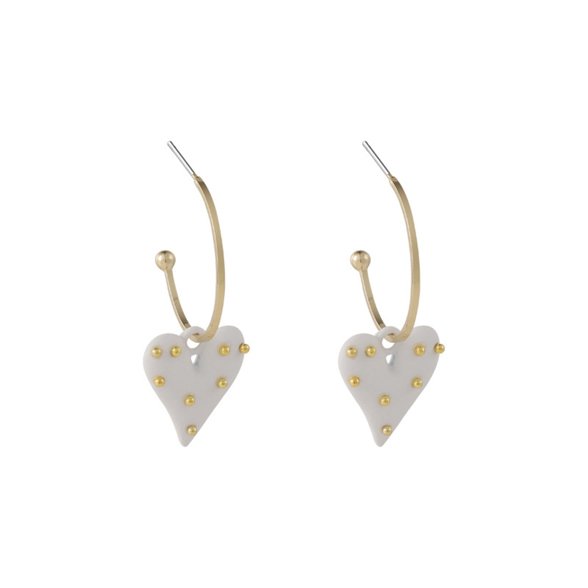 White Enamel & 18K Gold-Plated Spotted Heart Drop Earrings