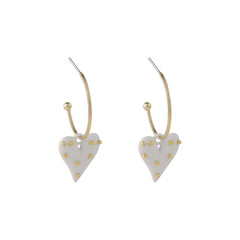 White Enamel & 18K Gold-Plated Spotted Heart Drop Earrings