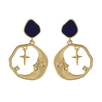 Cubic Zirconia & 18k Gold-Plated Crescent Moon & Cross Hoop Earrings