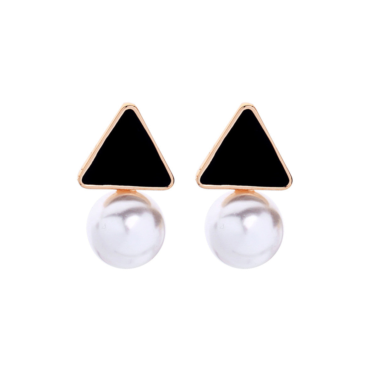 Pearl & Black Enamel 18K Gold-Plated Triangle Drop Earrings