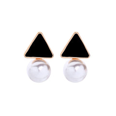 Pearl & Black Enamel 18K Gold-Plated Triangle Drop Earrings