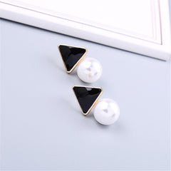 Pearl & Black Enamel 18K Gold-Plated Triangle Drop Earrings