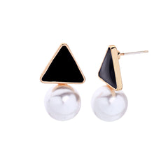 Pearl & Black Enamel 18K Gold-Plated Triangle Drop Earrings