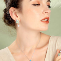 Green & Imitation Pearl Butterfly Drop Earrings