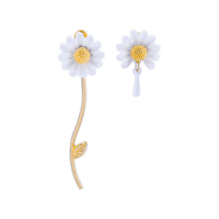 White Enamel & 18K Gold-Plated Sunflower Asymmetrical Drop Earrings