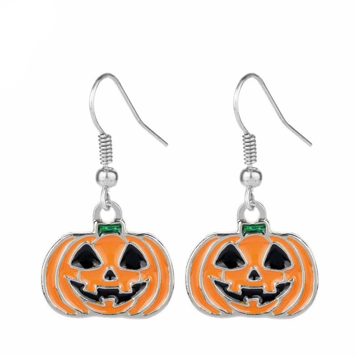 Silver-Plated & Orange Enamel Pumpkin Drop Earrings