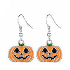 Silver-Plated & Orange Enamel Pumpkin Drop Earrings
