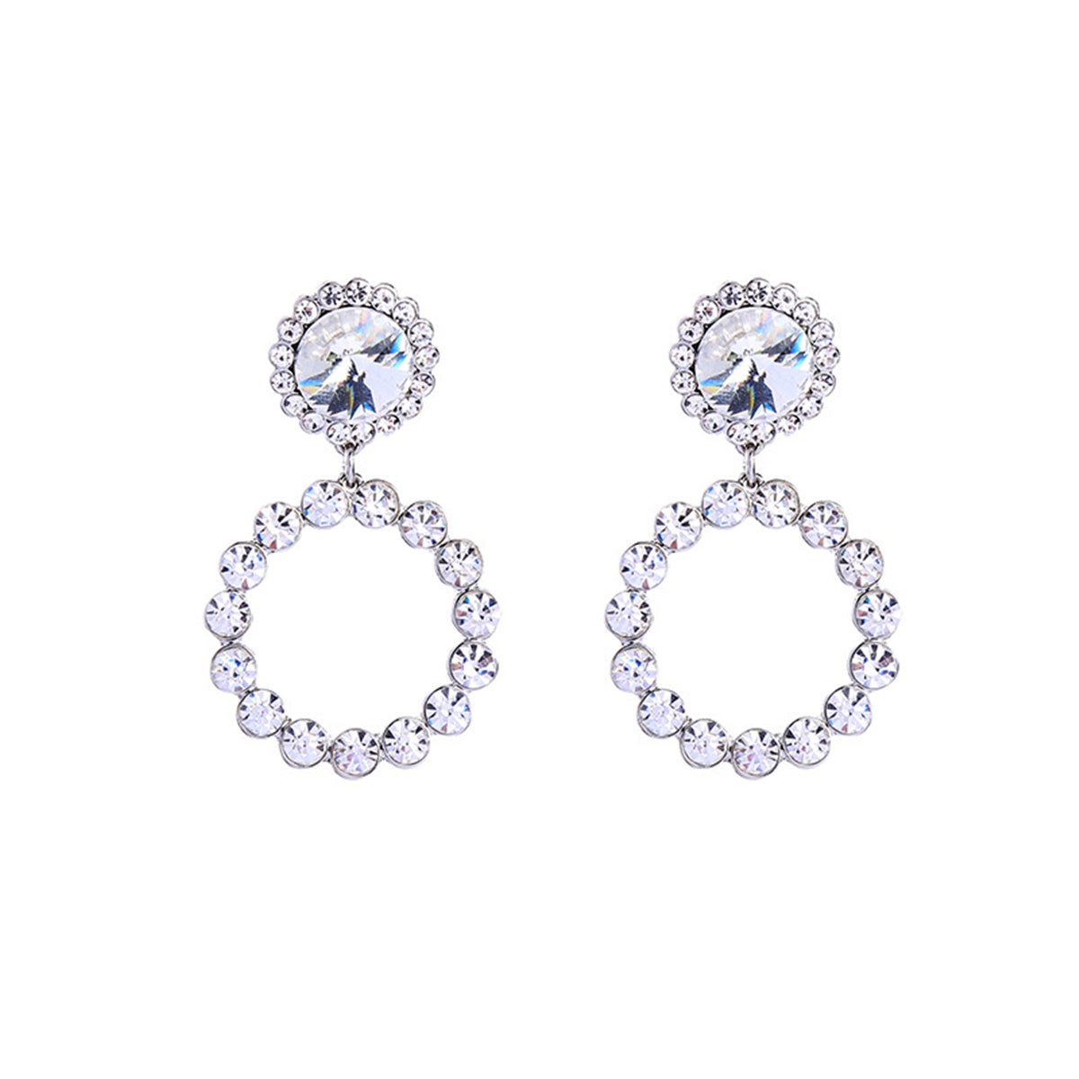 Cubic Zirconia Round Cut Bezel Dangle Hoop Drop Earrings