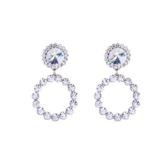 Cubic Zirconia Round Cut Bezel Dangle Hoop Drop Earrings