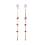 Blue Crystal & Imitation Pearl Linking Eyes Drop Earrings - streetregion