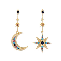 Red & Blue Cubic Zirconia Asymmetrical Space Drop Earrings