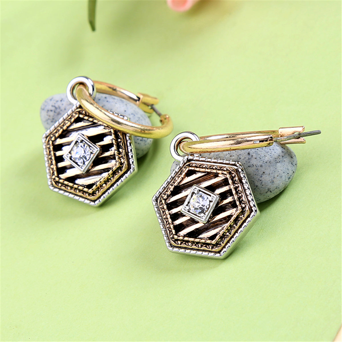 Cubic Zirconia & 18K Gold-Plated Horse Hexagon Coin Drop Earrings