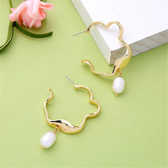 Pearl & 18K Gold-Plated Floral Edge Hoop Earrings